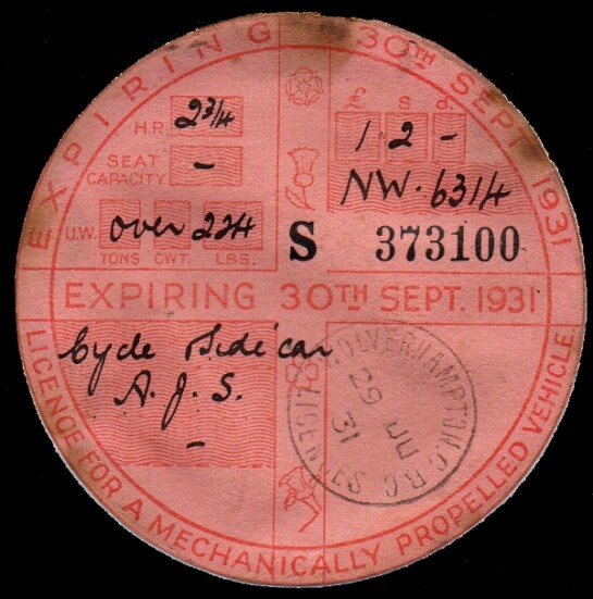 1931 motorcycle road fund licence 